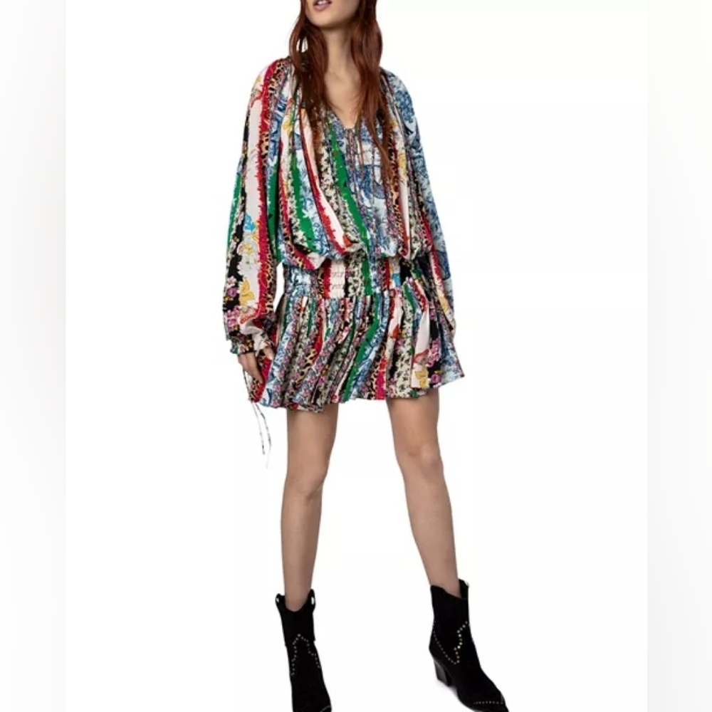 Zadig & Voltaire Défilé Runway AW22 Paris Mixed Print Silk Dress